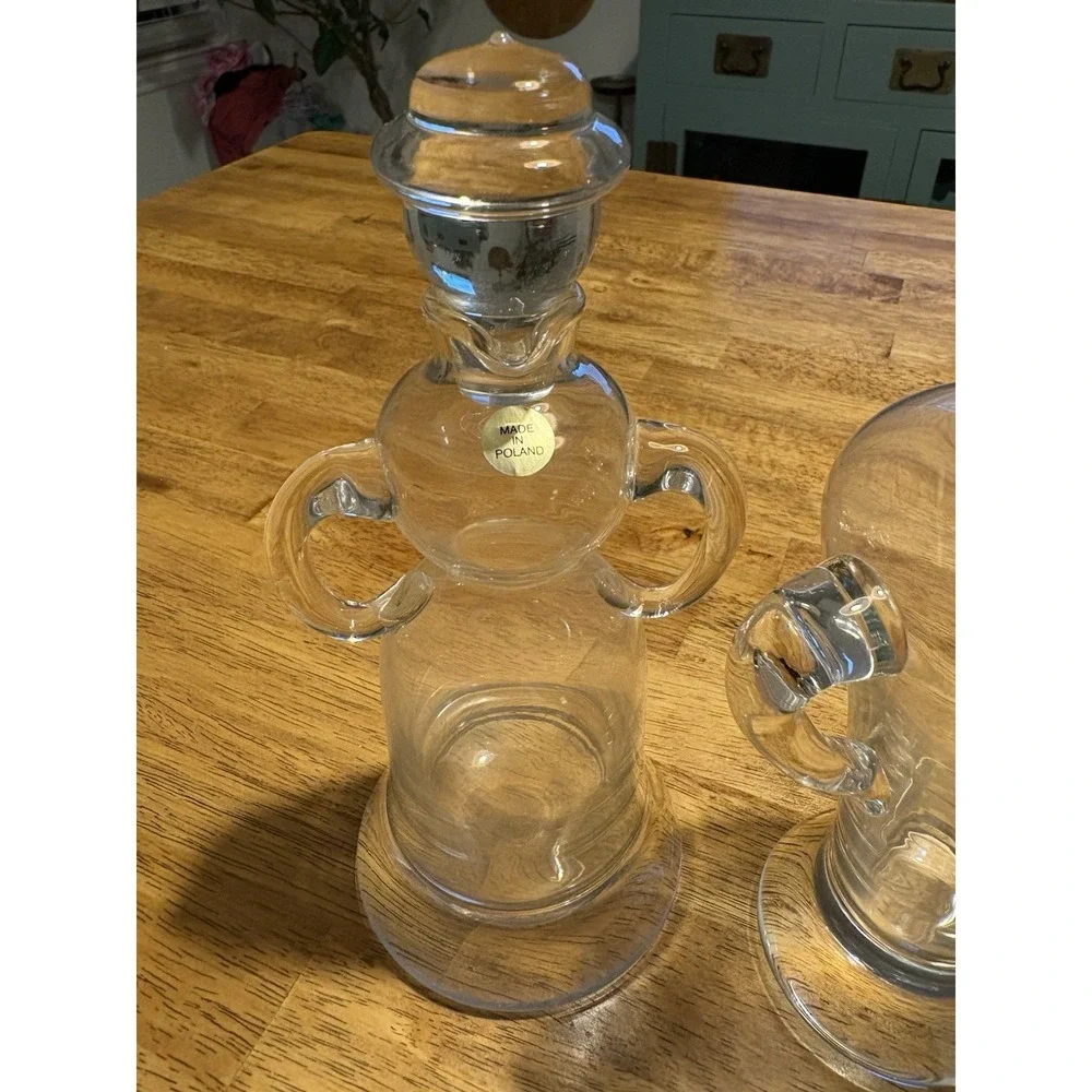 NEW Vintage Neiman Marcus Mr. & Mrs. Oil and Vinegar Cruets Hand-Blown Glass